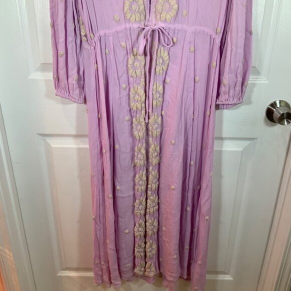 FREE PEOPLE EMBROIDERED PURPLE FLORAL BOHO LONG SLEEVE MAXI DRESS SIZE SMALL - Picture 5 of 12
